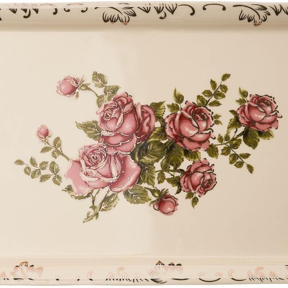 Ceramic Rose Serving Tray, Decorative Platter for Tea Party - 13.5 inch